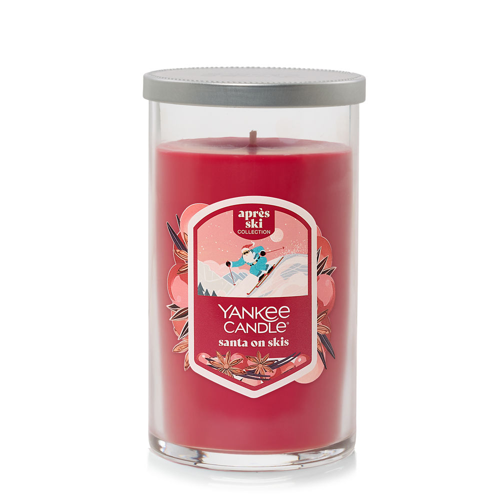 Santa On Skis Medium Pillar Candle